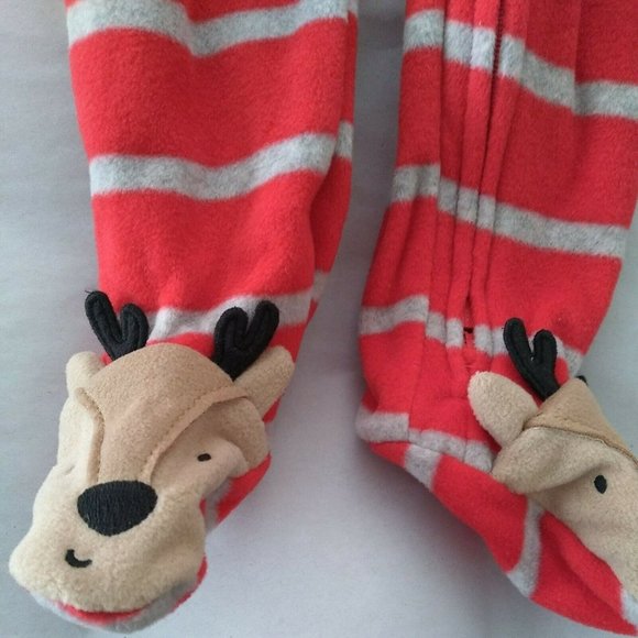 9 M Baby Christmas Reindeer Stripes red Pajamas Just One You Carter's - Picture 4 of 4